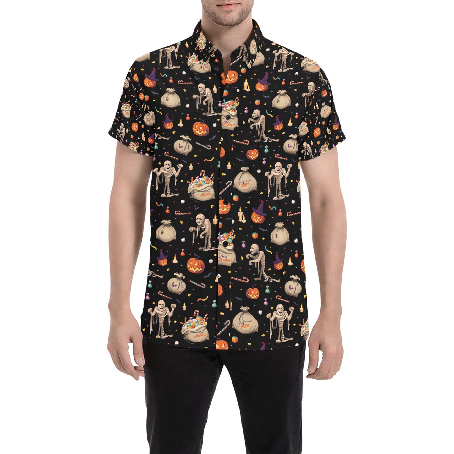 Mummy Halloween Print Design LKS303 Men Short Sleeve Button Up Shirt