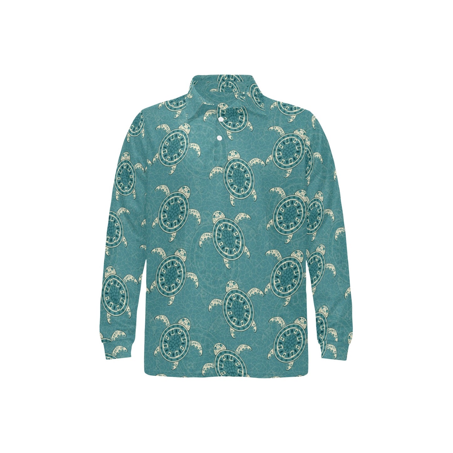 Sea Turtle Pattern Print Design T02 Long Sleeve Polo Shirt For Men's