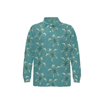 Sea Turtle Pattern Print Design T02 Long Sleeve Polo Shirt For Men's