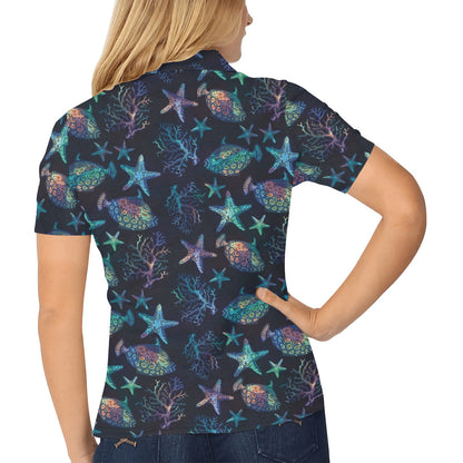 Starfish Pattern Print Design 01 Women's Polo Shirt
