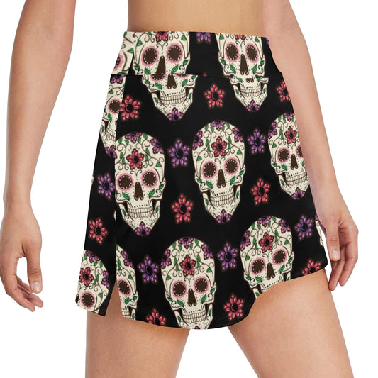 Sugar Skull Print Design LKS304 17" Golf & Pickleball Skort with Pockets