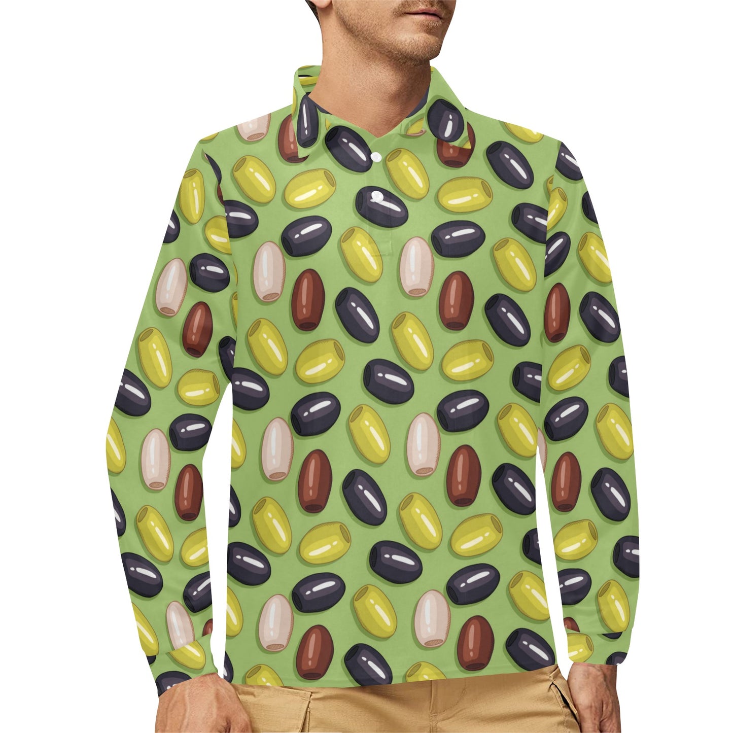 Olive Print Design LKS301 Long Sleeve Polo Shirt For Men's