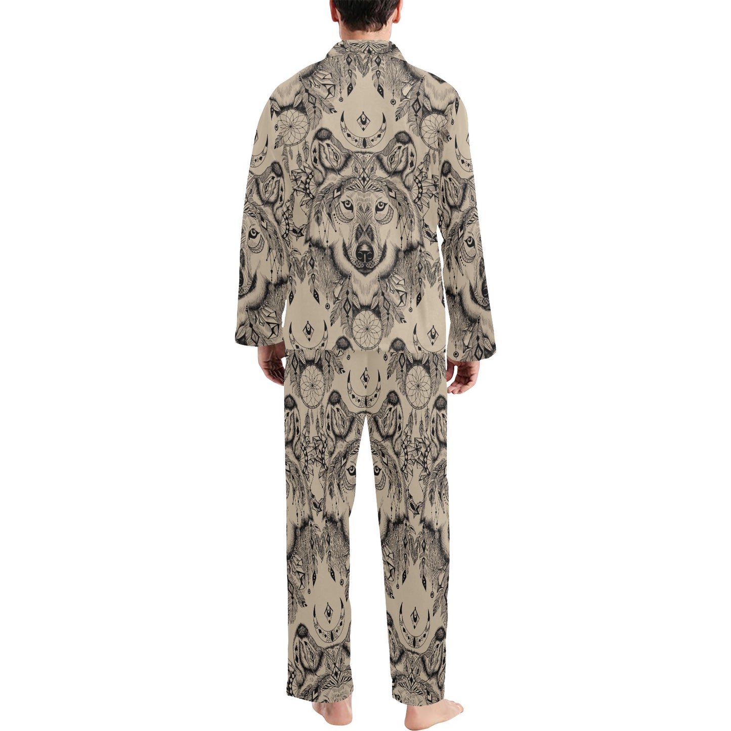 Indian Boho Wolf Men's Long Pajama Set