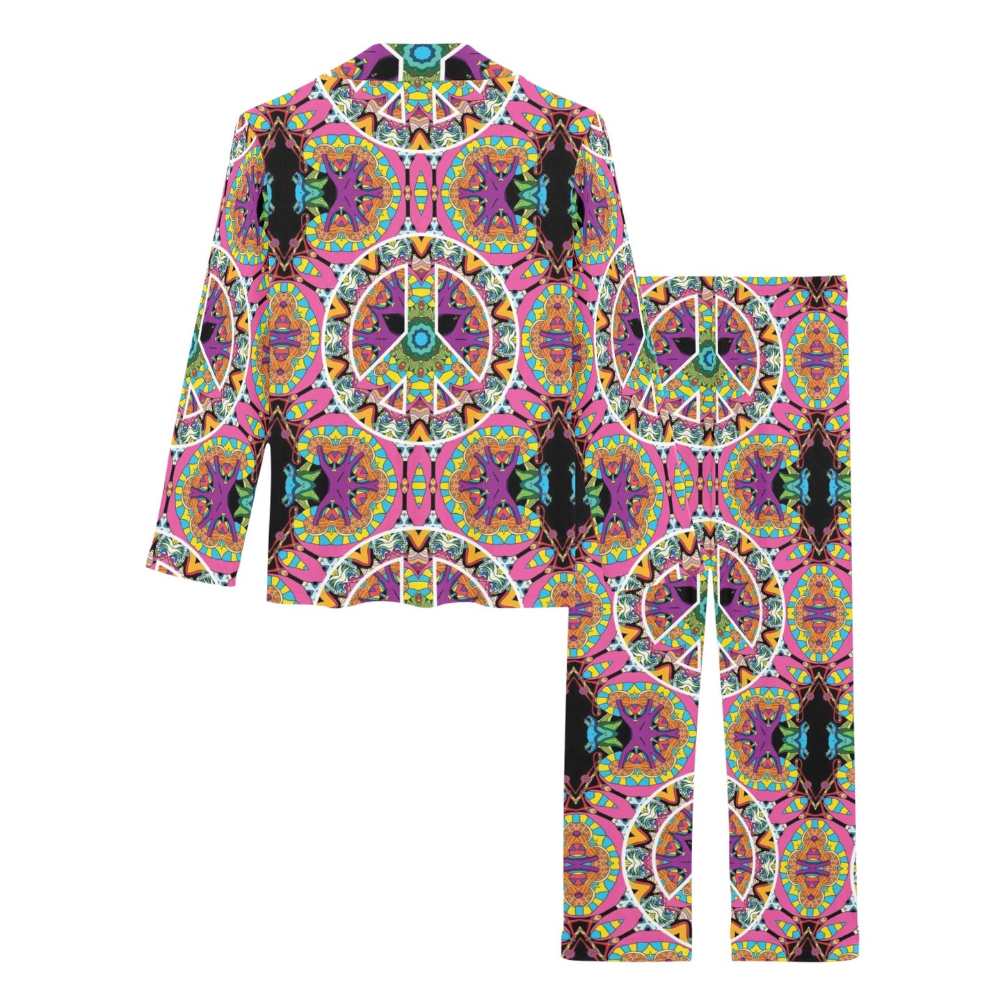 Peace Sign Pattern Print Design A03 Women's Long Pajama Set