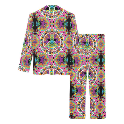 Peace Sign Pattern Print Design A03 Women's Long Pajama Set