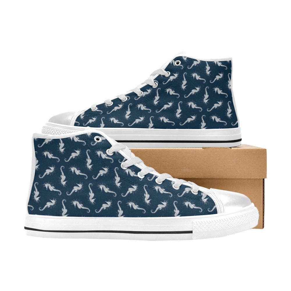 SeaHorse Print Design LKS402 Men's High Top Canvas Shoes