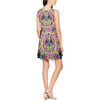 Peace Sign Pattern Print Design A03 Sleeveless Dress
