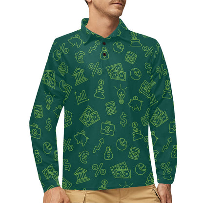 Accounting Financial Pattern Print Design 02 Long Sleeve Polo Shirt For Men's