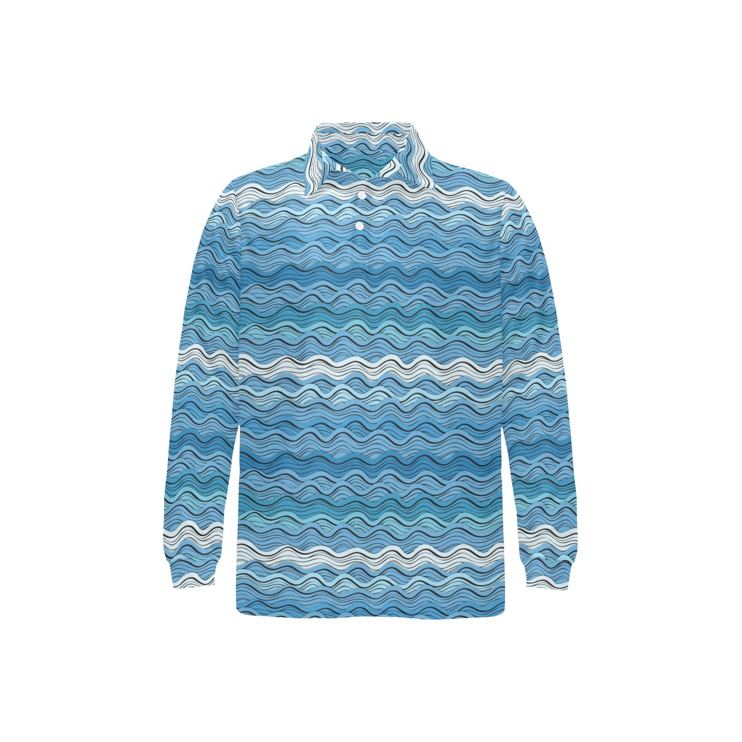 Wave Print Design LKS301 Long Sleeve Polo Shirt For Men's
