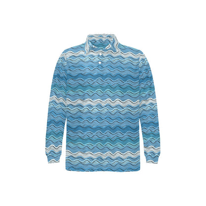 Wave Print Design LKS301 Long Sleeve Polo Shirt For Men's