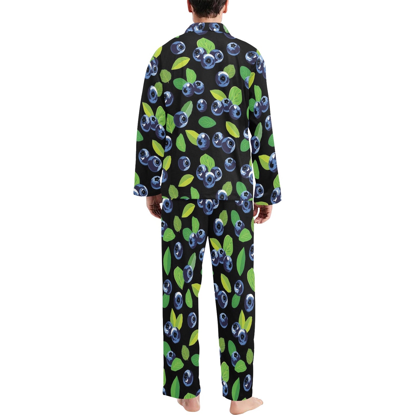 Blueberry Pattern Print Design BB03 Men's Long Pajama Set