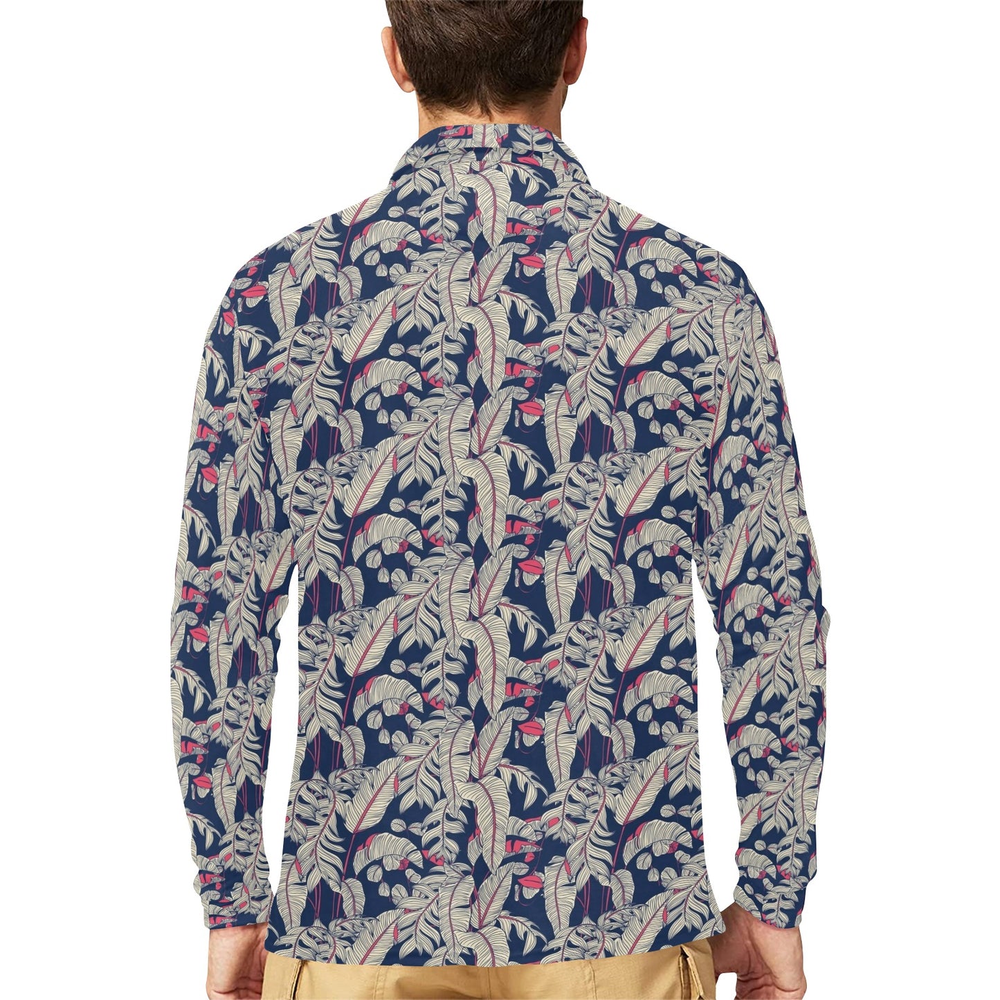 Bird Of Paradise Pattern Print Design 03 Long Sleeve Polo Shirt For Men's