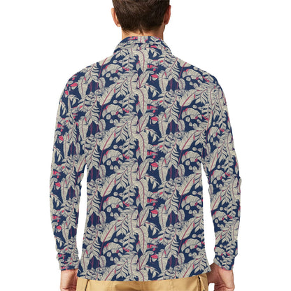 Bird Of Paradise Pattern Print Design 03 Long Sleeve Polo Shirt For Men's