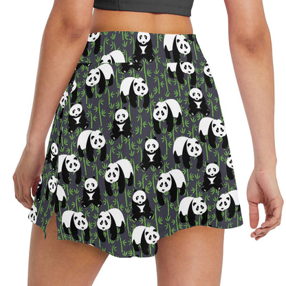 Panda Bear Bamboo Themed Print 17" Golf & Pickleball Skort with Pockets