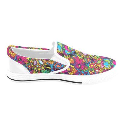 Trippy Print Design LKS304 White Slip Ons Canvas Women's Shoes