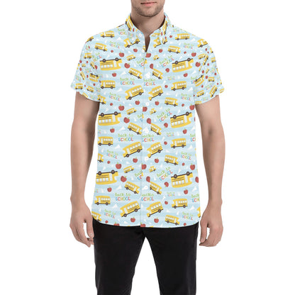 School Bus Back To School Print Design LKS303 Men Short Sleeve Button Up Shirt