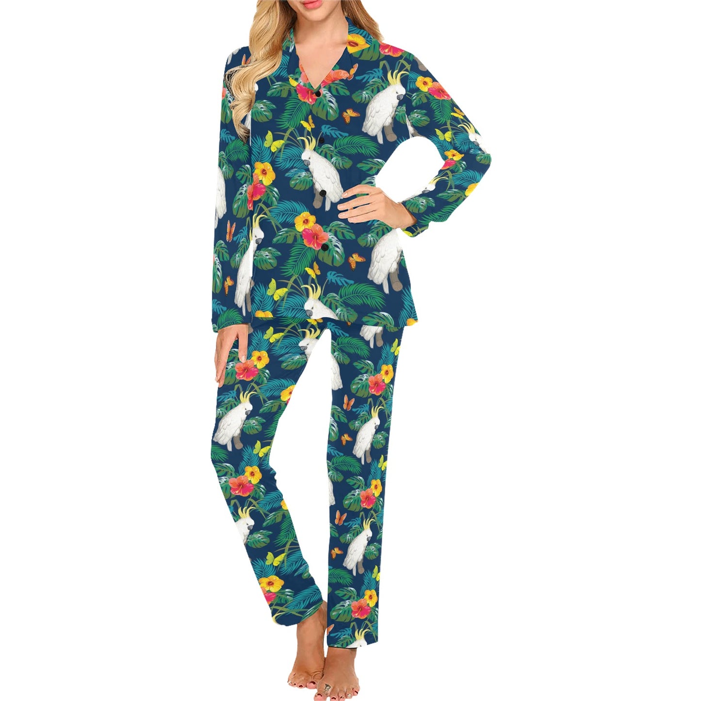 Cockatoo Tropical Pattern Print Design 02 Women's Long Pajama Set