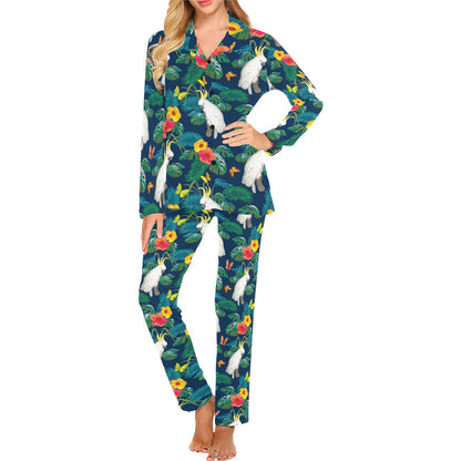 Cockatoo Tropical Pattern Print Design 02 Women's Long Pajama Set