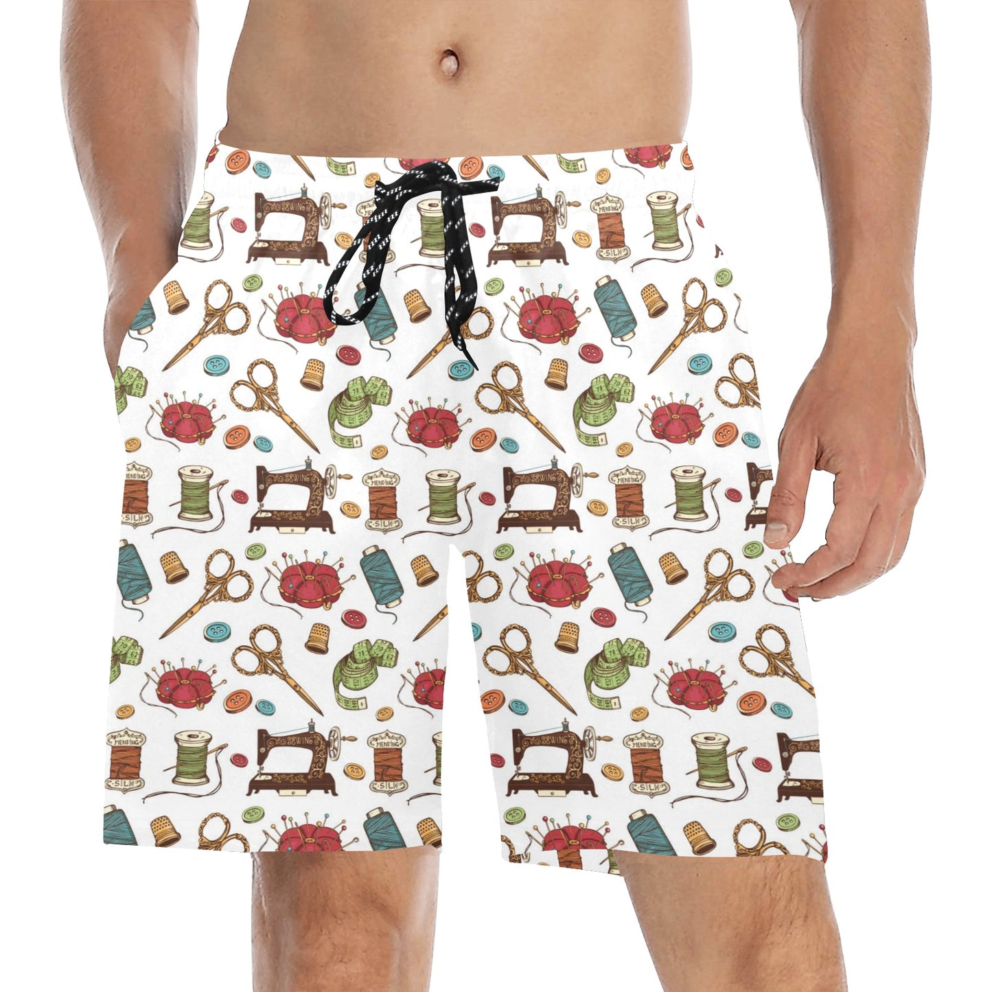 Sewing Equipment Print Design LKS304 Men's Swim Trunks Beach Shorts