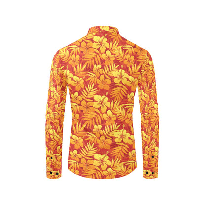 Hibiscus Summer Print Design LKS302 Men's Long Sleeve Dress Shirt