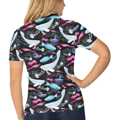 Manatee Pattern Print Design 01 Women's Polo Shirt