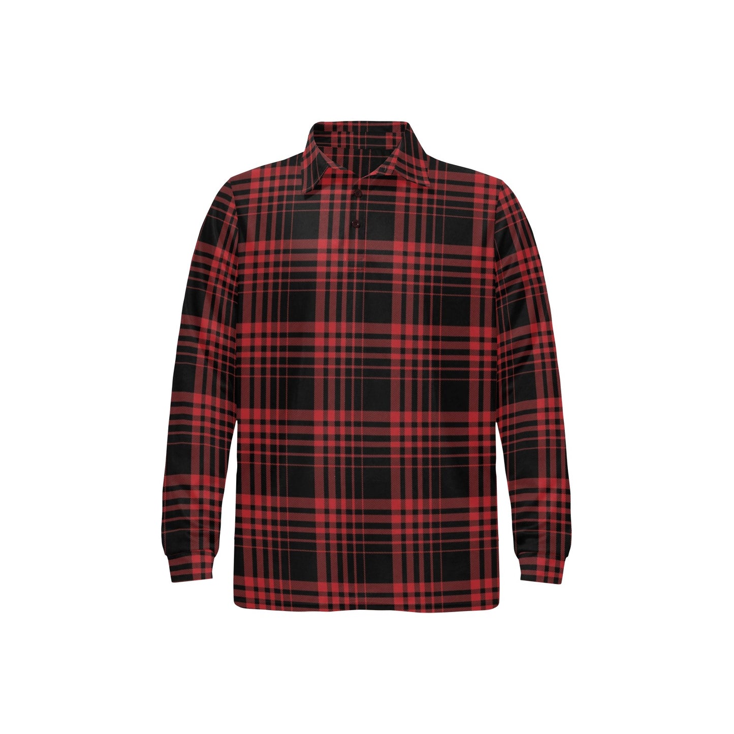 Tartan Red Black Print Design LKS303 Long Sleeve Polo Shirt For Men's