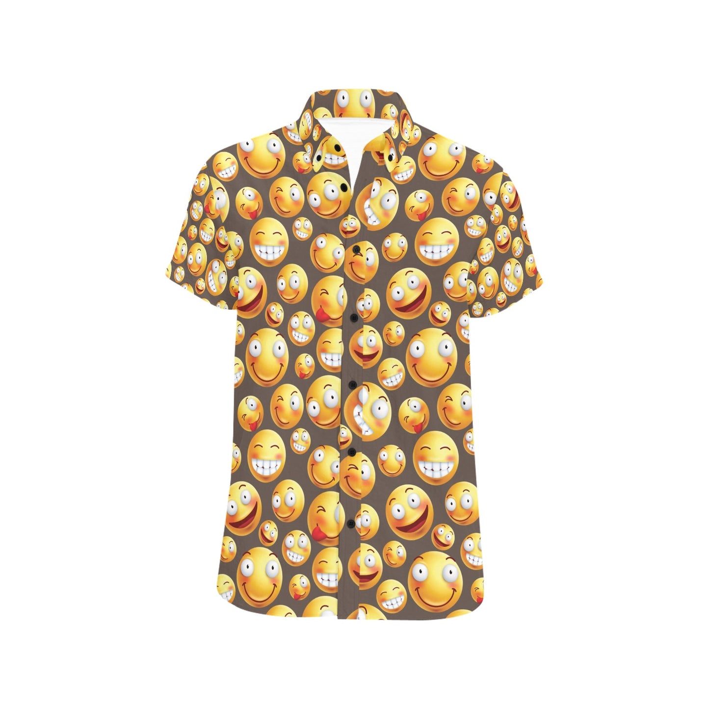 Smiley Face Emoji Print Design LKS303 Men Short Sleeve Button Up Shirt