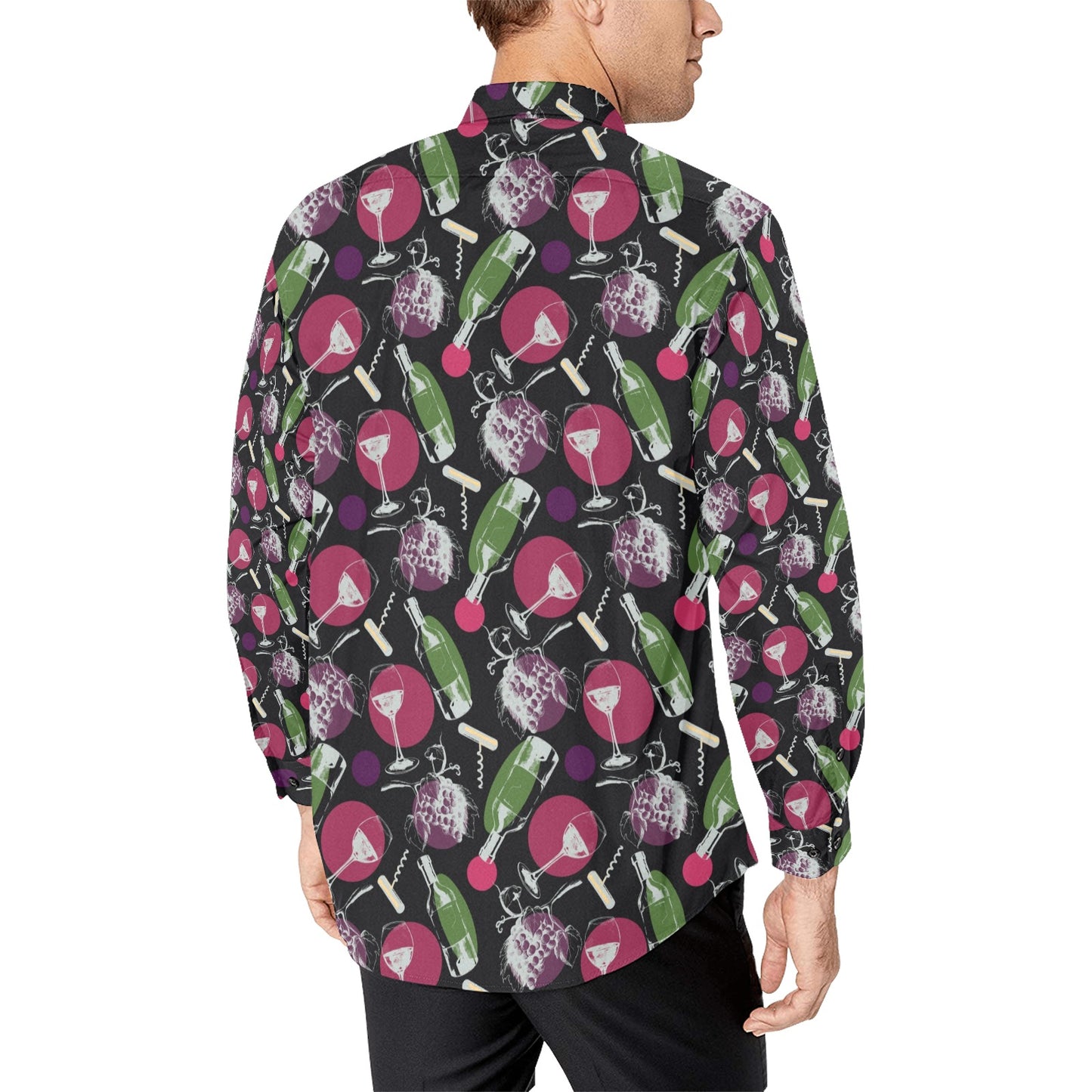 Wine Print Design LKS307 Men's Long Sleeve Dress Shirt