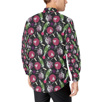 Wine Print Design LKS307 Men's Long Sleeve Dress Shirt
