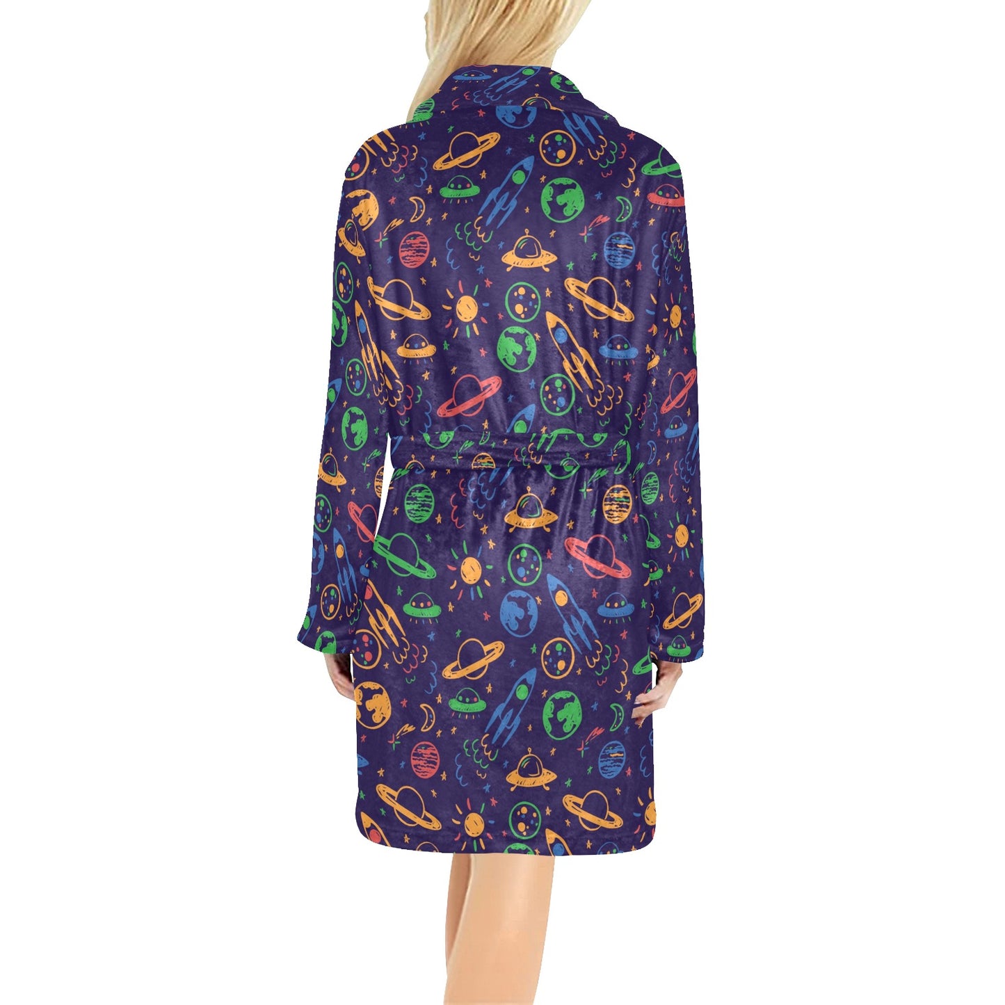 UFO Space Rocket Print Design LKS302 Women's Fleece Robe