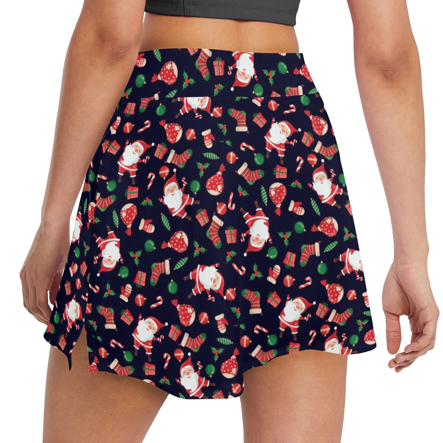 Santa Christmas Themed Print Design LKS304 Women's Golf Skirt with Pocket