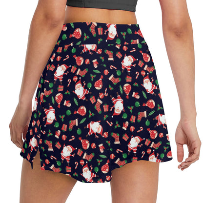 Santa Christmas Themed Print Design LKS304 17" Golf & Pickleball Skort with Pockets