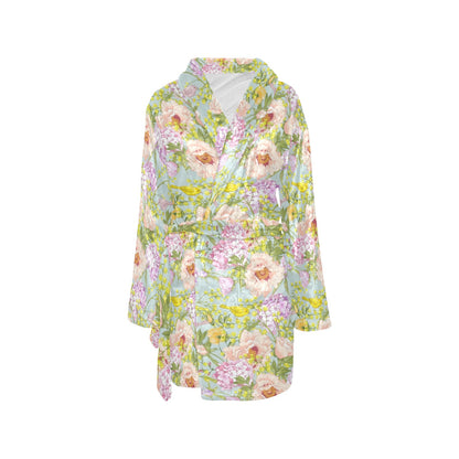 Hydrangea Pattern Print Design HD02 Women's Fleece Robe