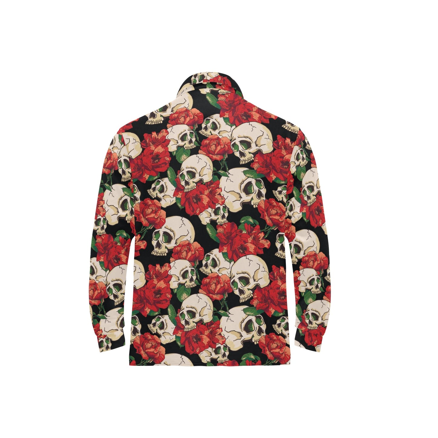 Skull Red Rose Long Sleeve Polo Shirt For Men's