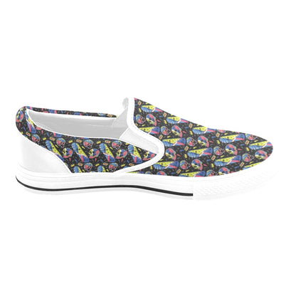 Skateboard Print Design LKS304 White Slip Ons Canvas Women's Shoes