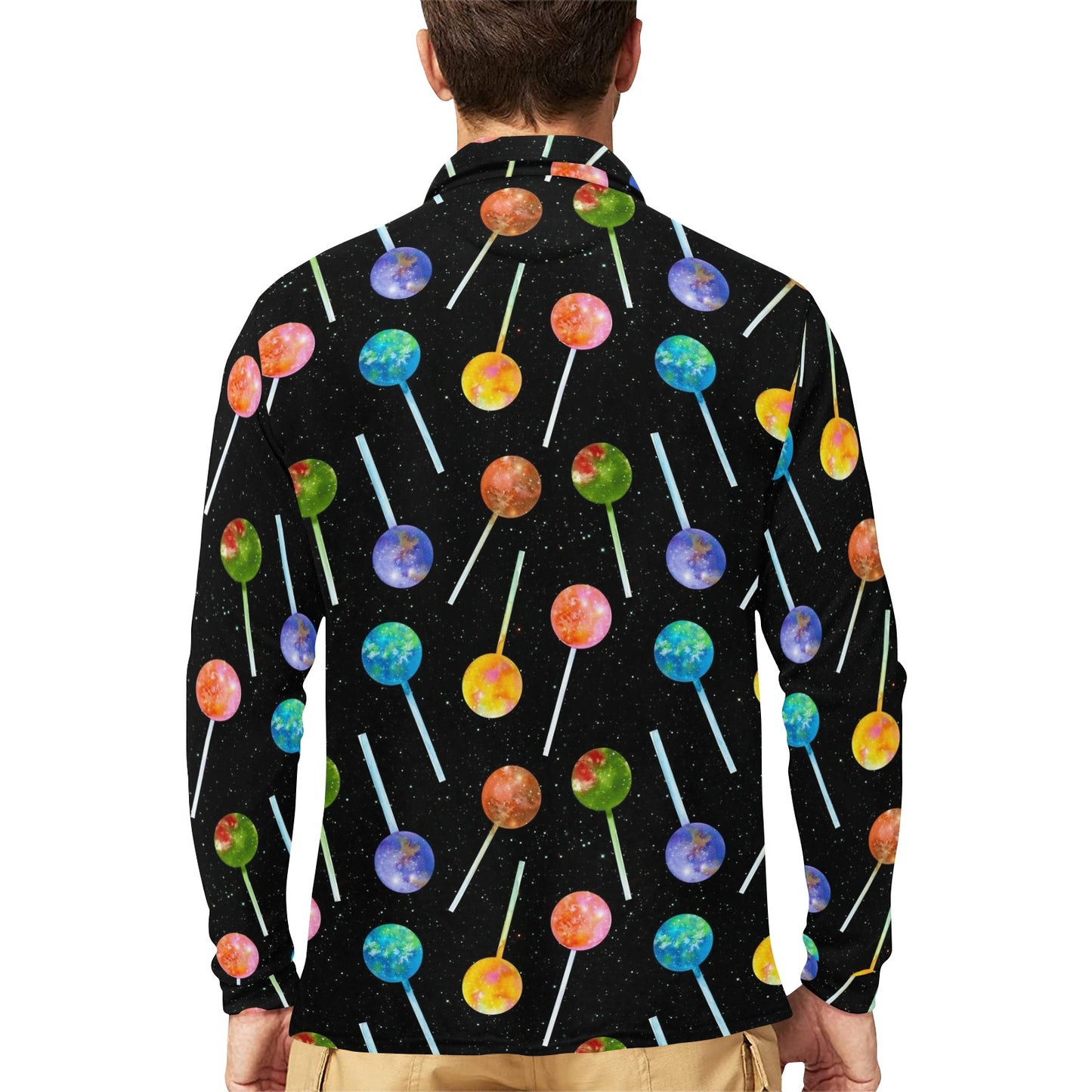 Lollipop Pattern Print Design LL04 Long Sleeve Polo Shirt For Men's