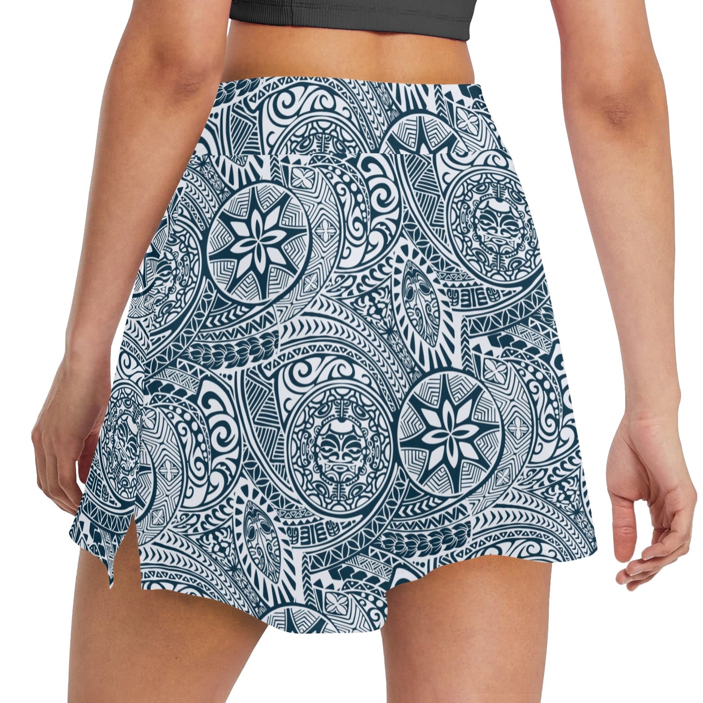 Samoan Pattern Print Design LKS306 17" Golf & Pickleball Skort with Pockets