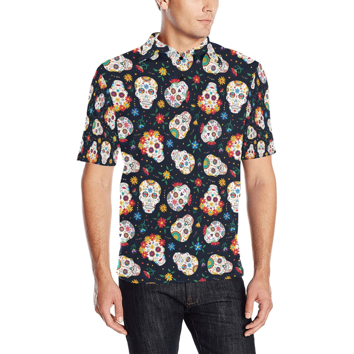 Sugar Skull Print Design LKS305 Men Polo Shirt
