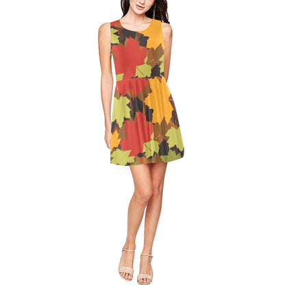 Maple Leaf Pattern Print Design 05 Sleeveless Dress