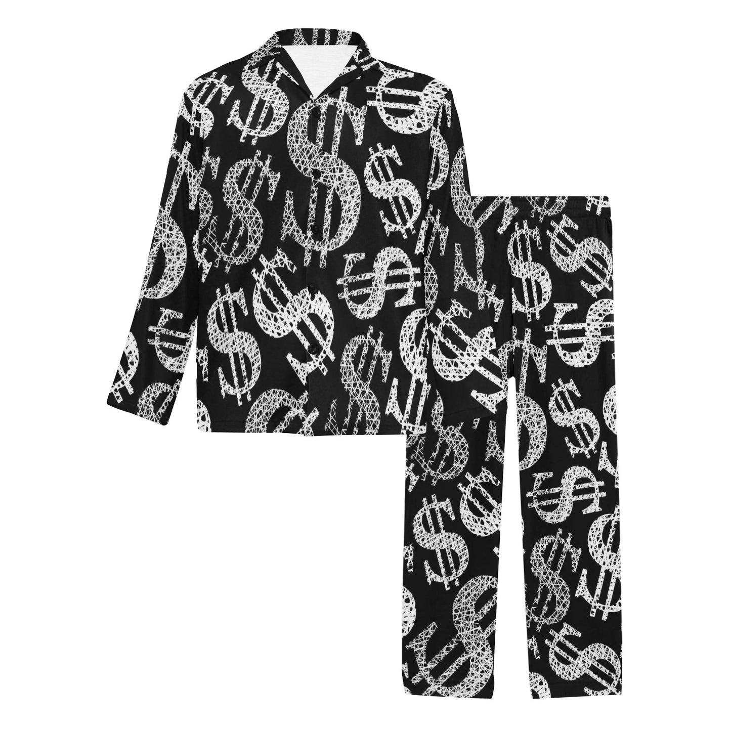 Money Pattern Print Design 02 Men's Long Pajama Set