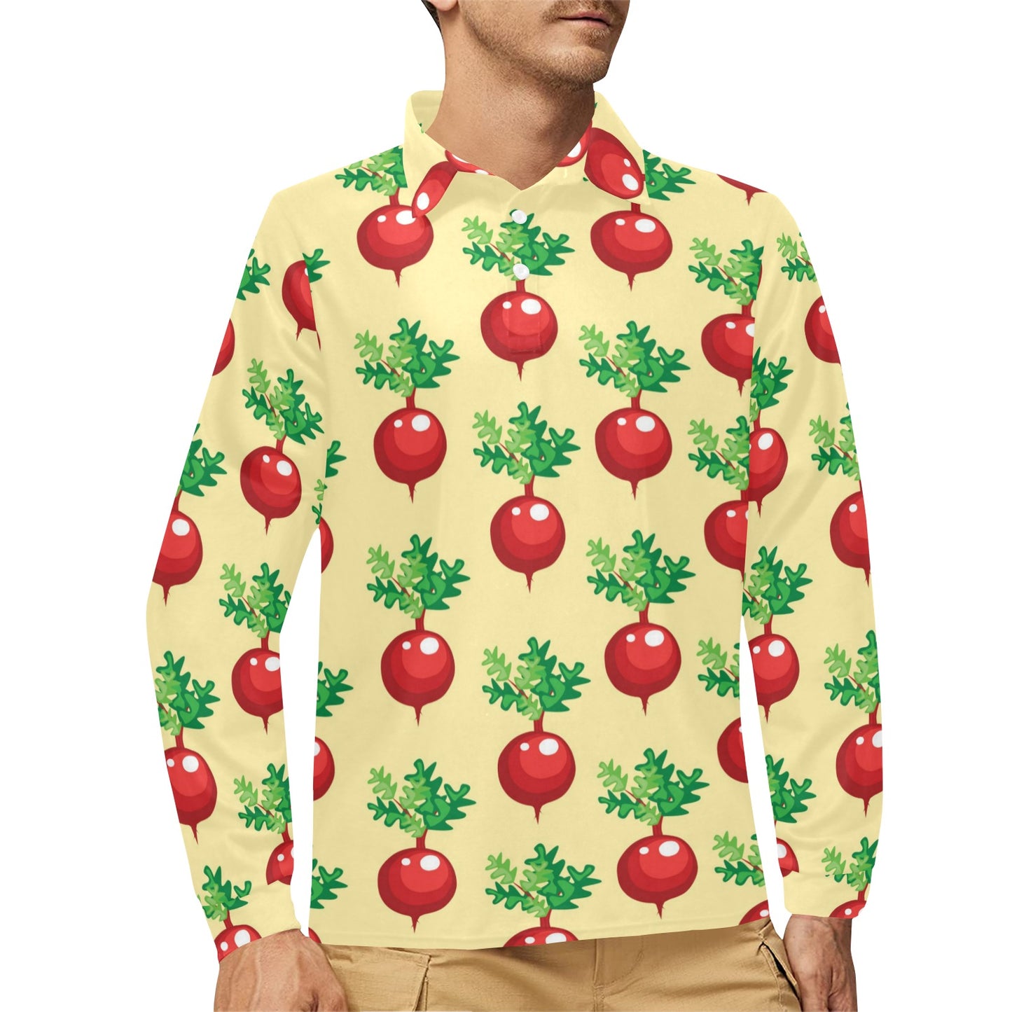 Radish Pattern Print Design A02 Long Sleeve Polo Shirt For Men's