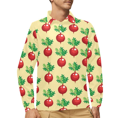 Radish Pattern Print Design A02 Long Sleeve Polo Shirt For Men's