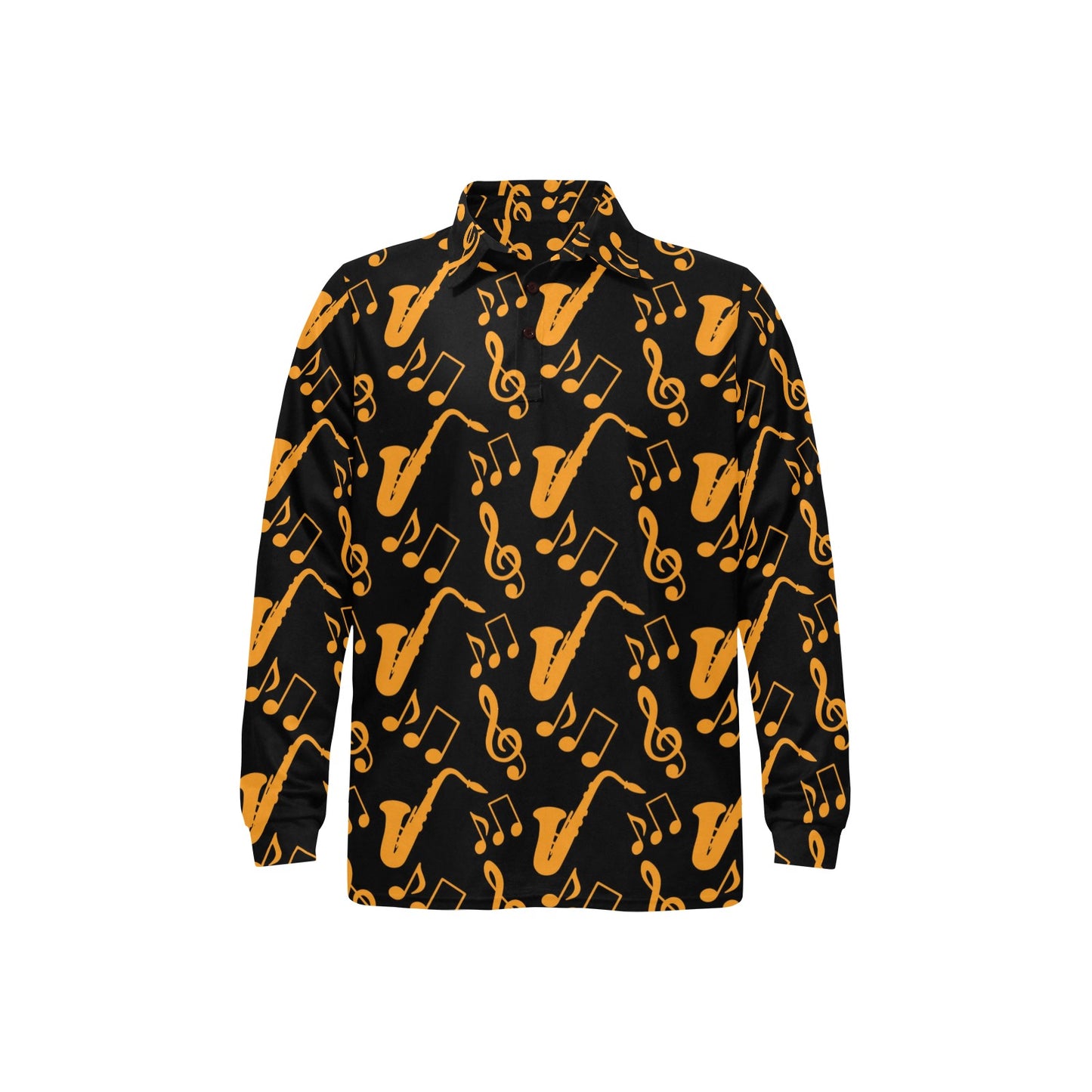 Saxophone Pattern Print Design 02 Long Sleeve Polo Shirt For Men's