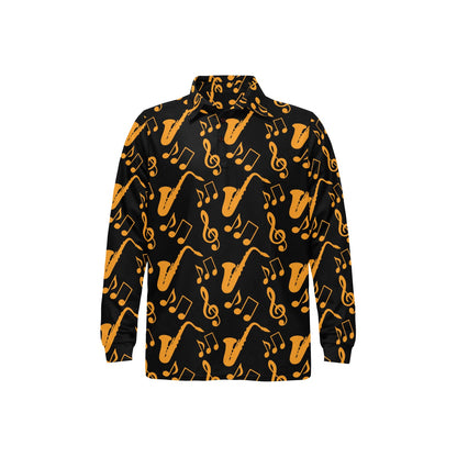 Saxophone Pattern Print Design 02 Long Sleeve Polo Shirt For Men's