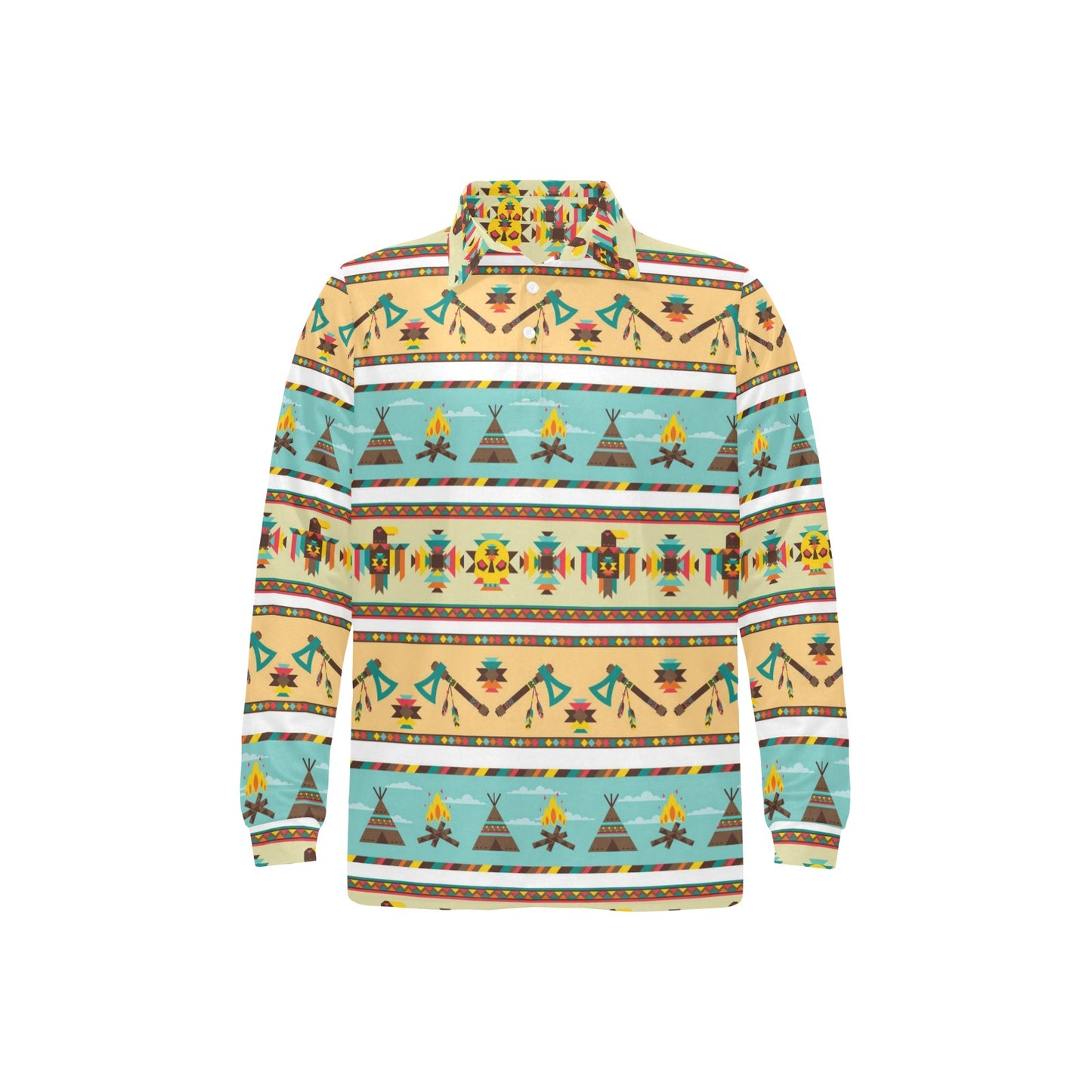 American indian Life Pattern Long Sleeve Polo Shirt For Men's