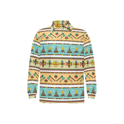 American indian Life Pattern Long Sleeve Polo Shirt For Men's