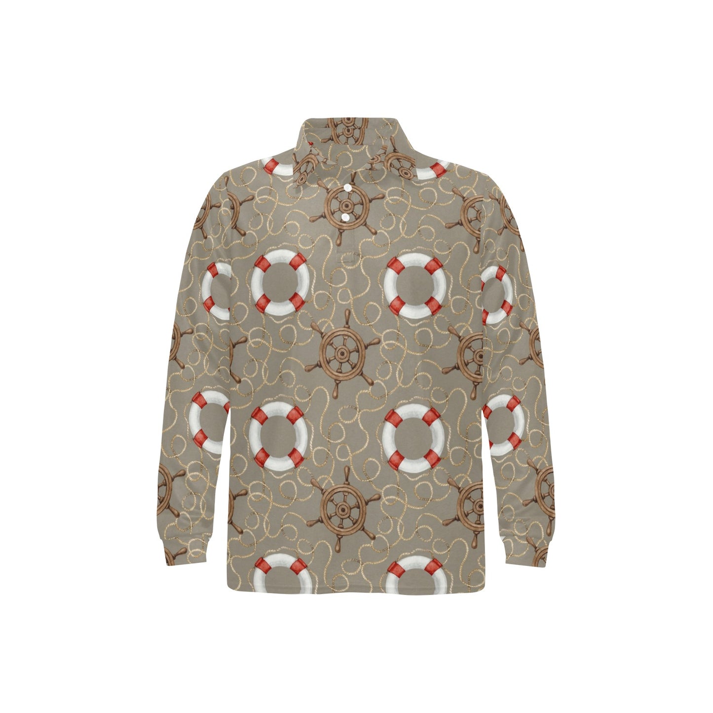 Nautical Pattern Print Design A02 Long Sleeve Polo Shirt For Men's