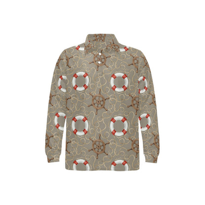 Nautical Pattern Print Design A02 Long Sleeve Polo Shirt For Men's