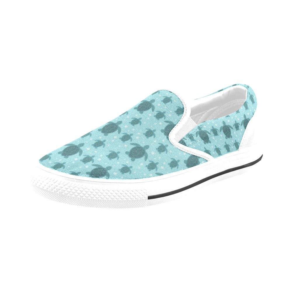 Sea Turtle Print Design LKS305 White Slip Ons Canvas Women's Shoes