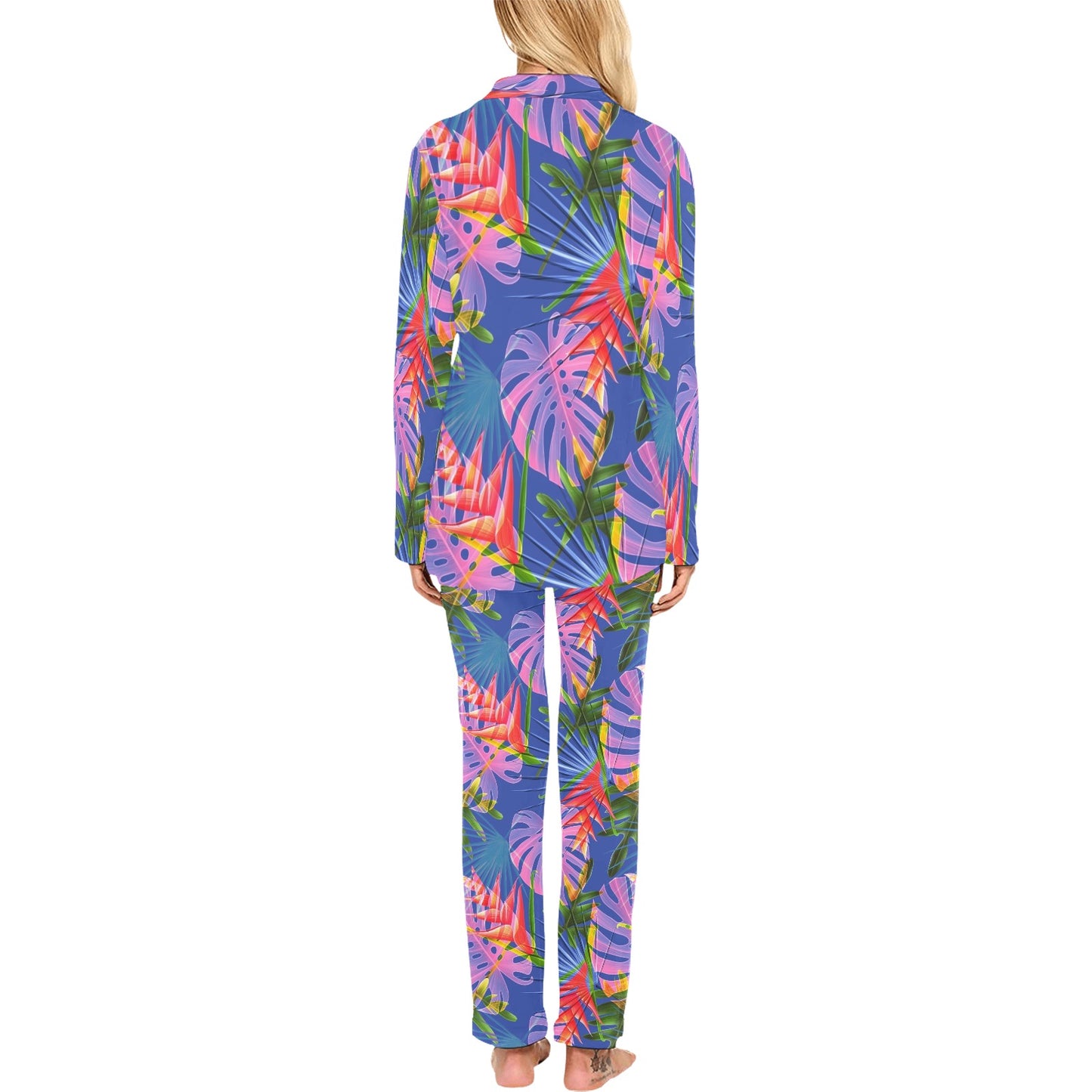Tropical Flower Pattern Print Design TF025 Women's Long Pajama Set